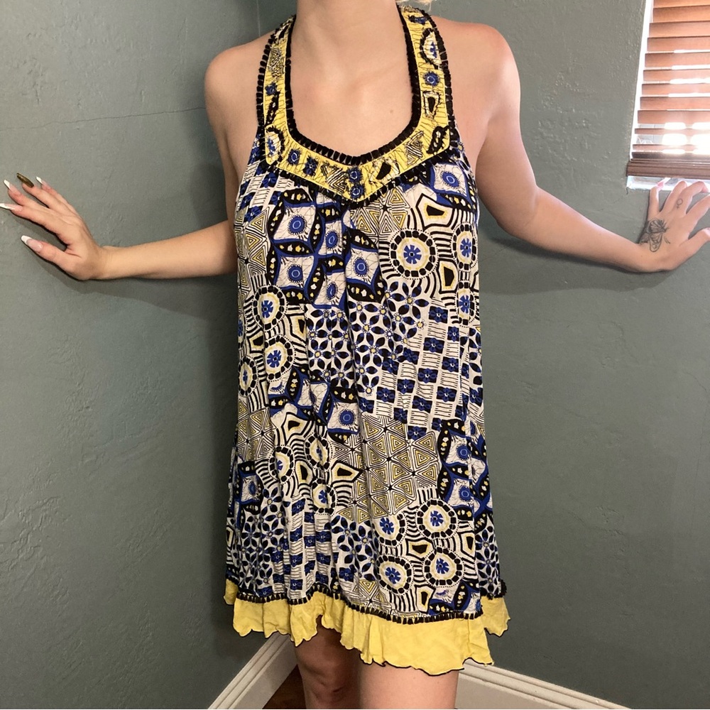 Y2K Poupette St. Barth Linen Cotton Mini Abstract Dress